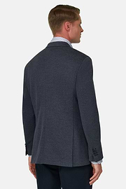 BROOKLYN | Double-Breasted Micro Patterned Blazer in Cotton and Wool, Indigo, thumb, 4