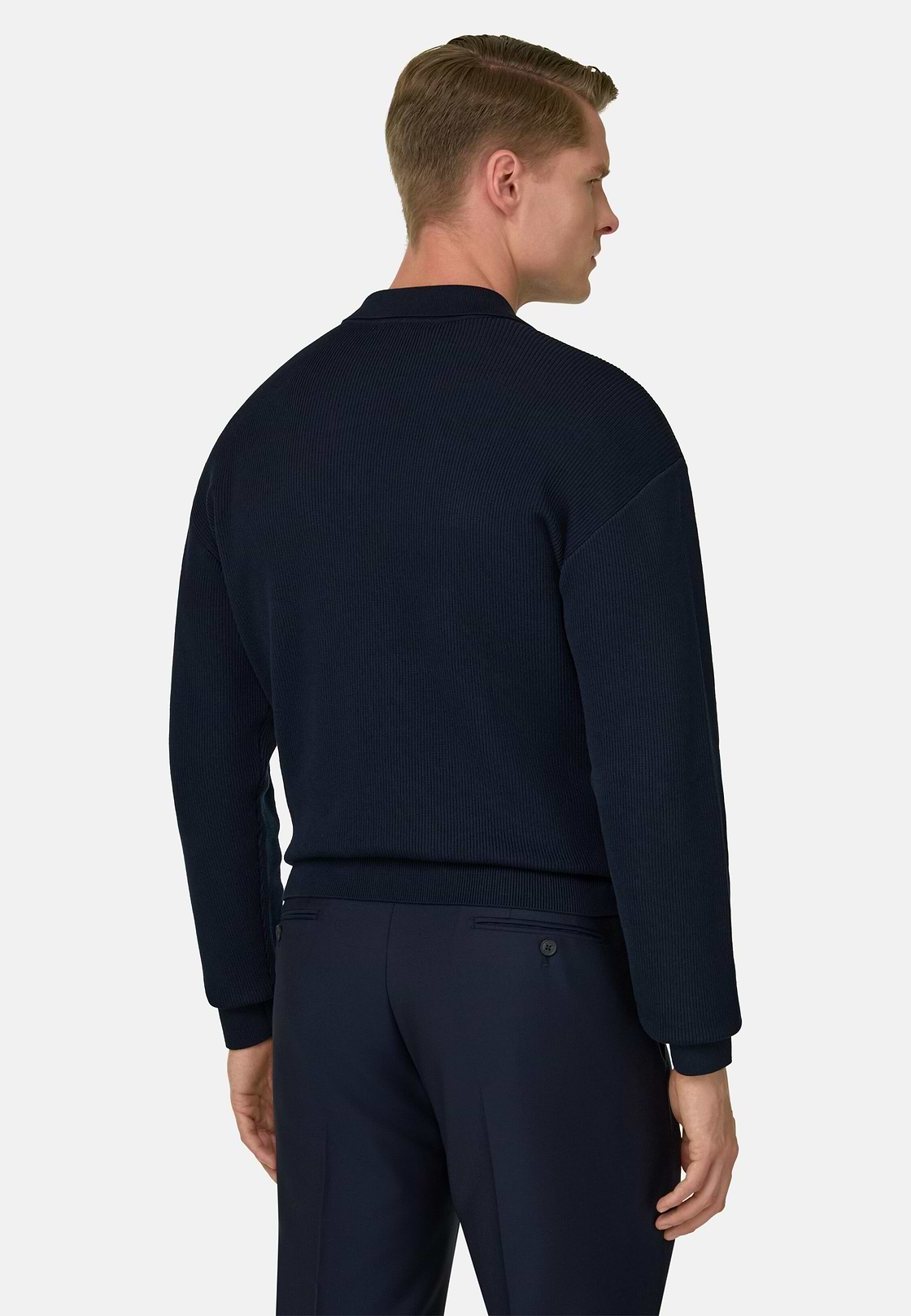 Polo Di Maglia In Cotone Seta, Navy, hi-res, 3
