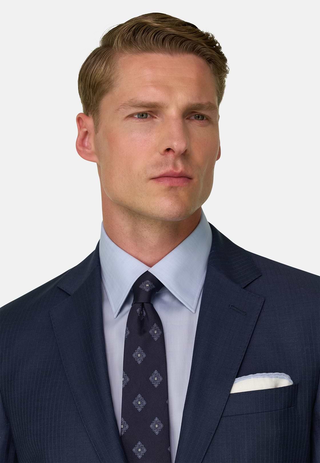 Suit in Stretch Wool Pinstripe, Navy blue, hi-res, 4