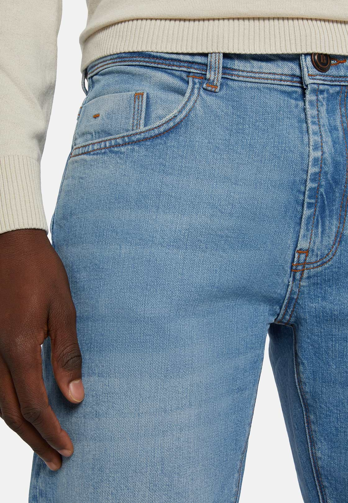 Jean En Denim Extensible Bleu À Délavage Clair, Bleu clair, hi-res