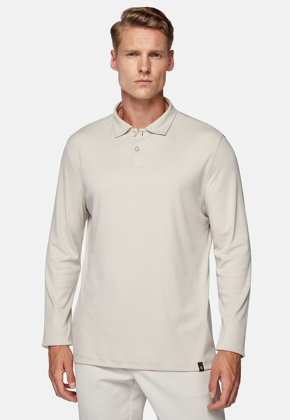 Polo Shirt in a Cotton Blend High-Performance Jersey, Sand, hi-res