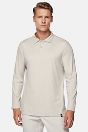 Polo Shirt in a Cotton Blend High-Performance Jersey, Sand, hi-res