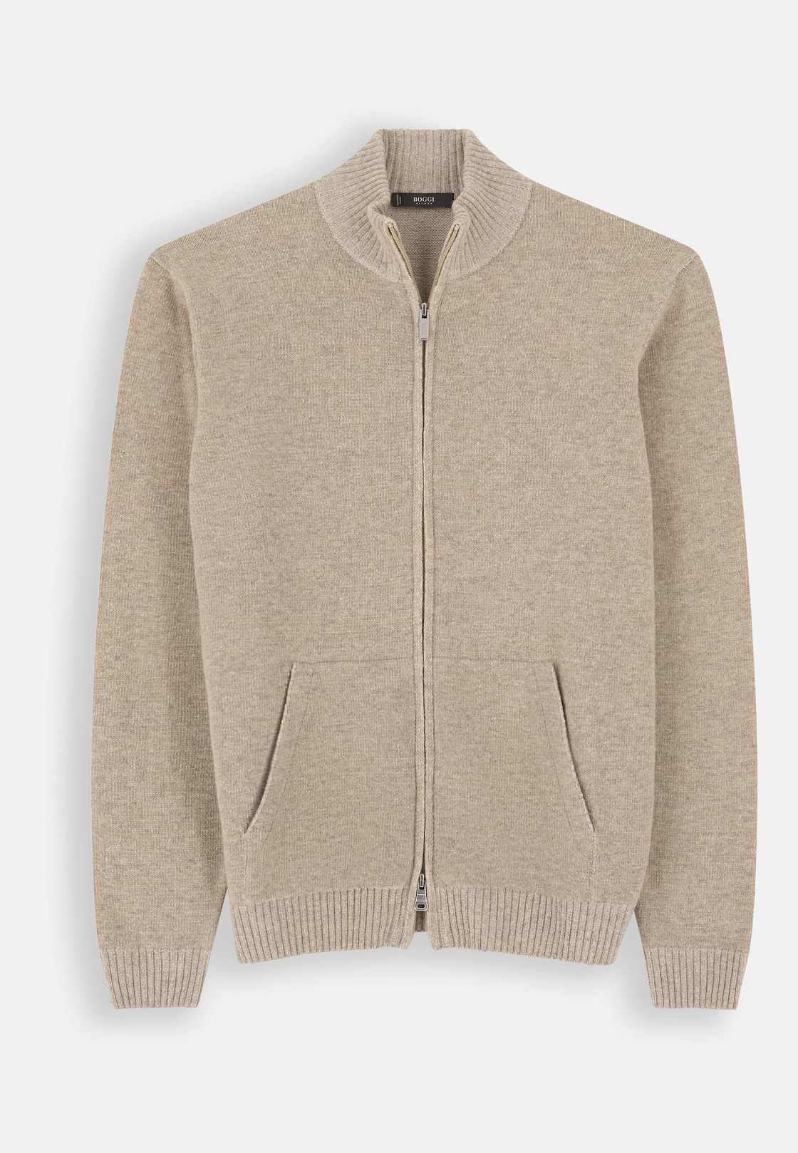 Roll Neck Jumper Full-Zip Cashmere Blend Plated, Beige, hi-res, 5