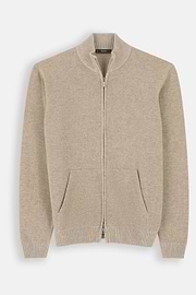 Roll Neck Jumper Full-Zip Cashmere Blend Plated, Beige, thumb, 5