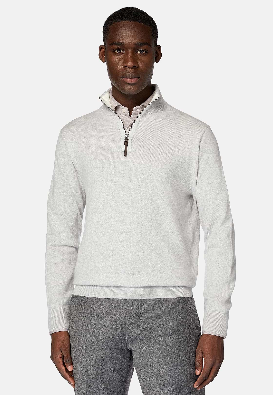Grey Cashmere Half Zip Jumper, Grey, hi-res