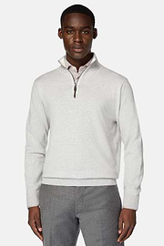 Grey Cashmere Half Zip Jumper, Grey, hi-res