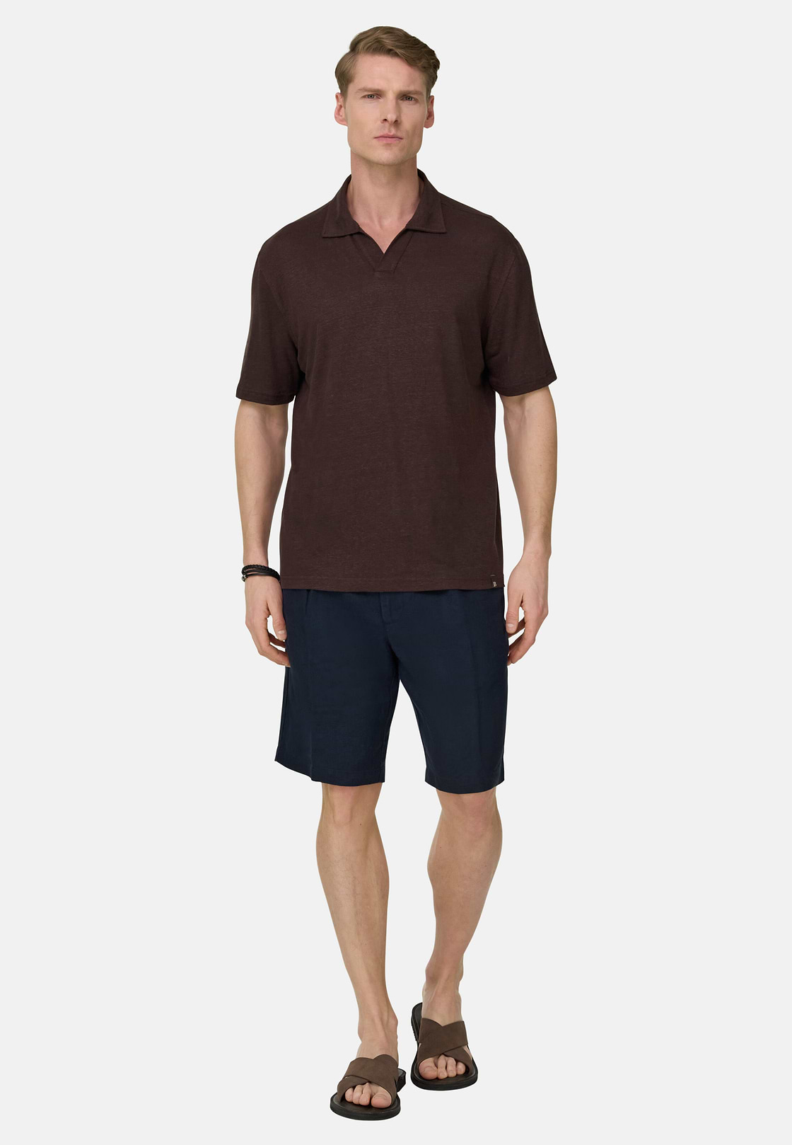 Polo En Jersey De Lin Extensible, Marron foncé, hi-res, 2
