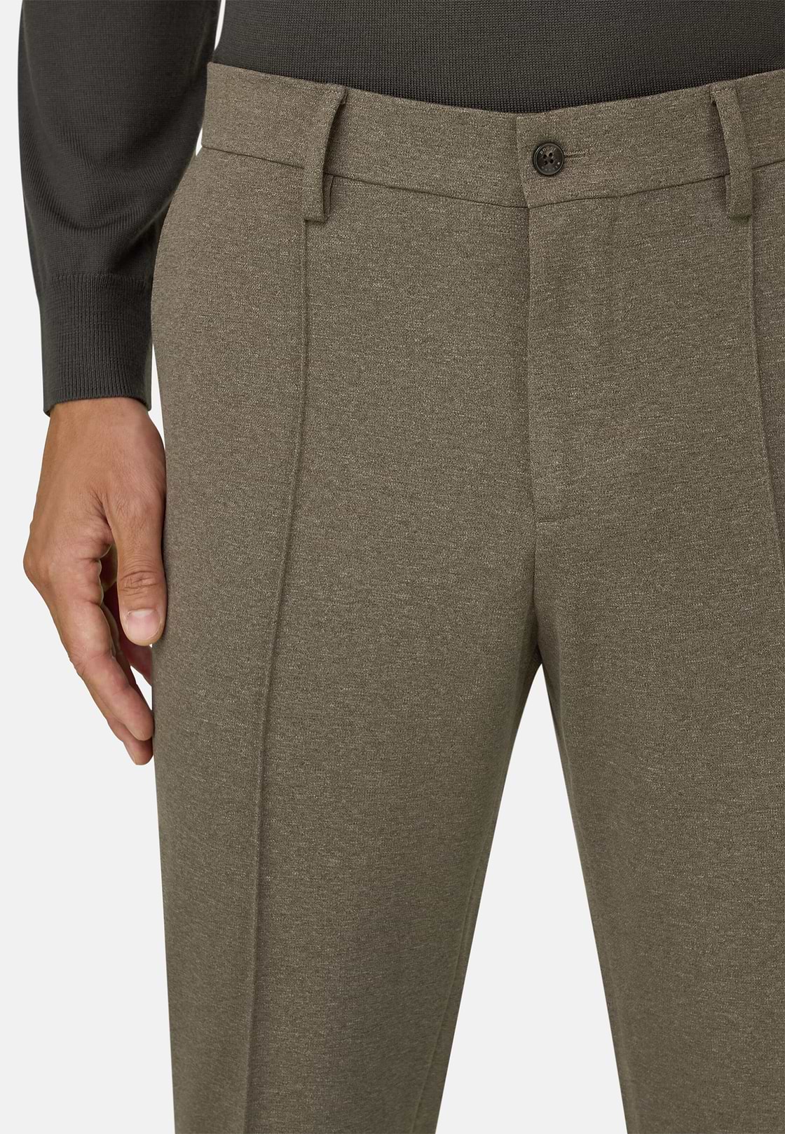 Trousers in Cotton Blend Jersey, Brown, hi-res, 3