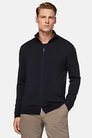 Merino Wool Full-Zip Jumper, Navy blue, hi-res