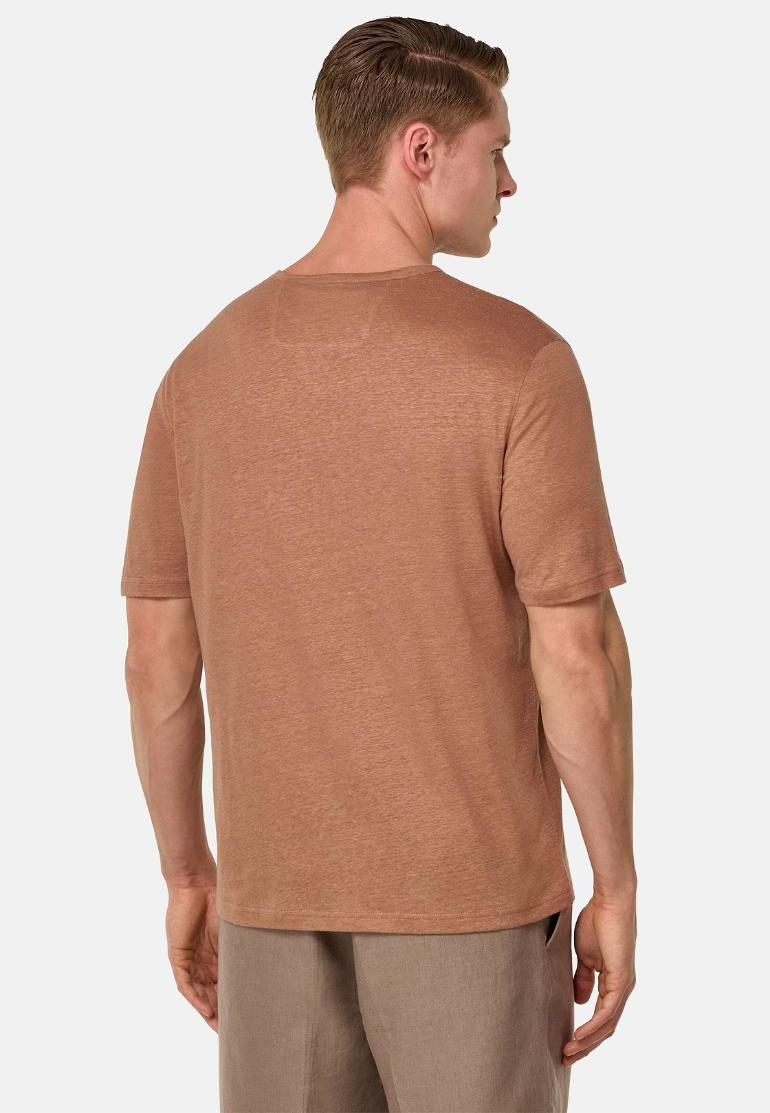 T-Shirt in Stretch Linen Jersey, Rot, hi-res