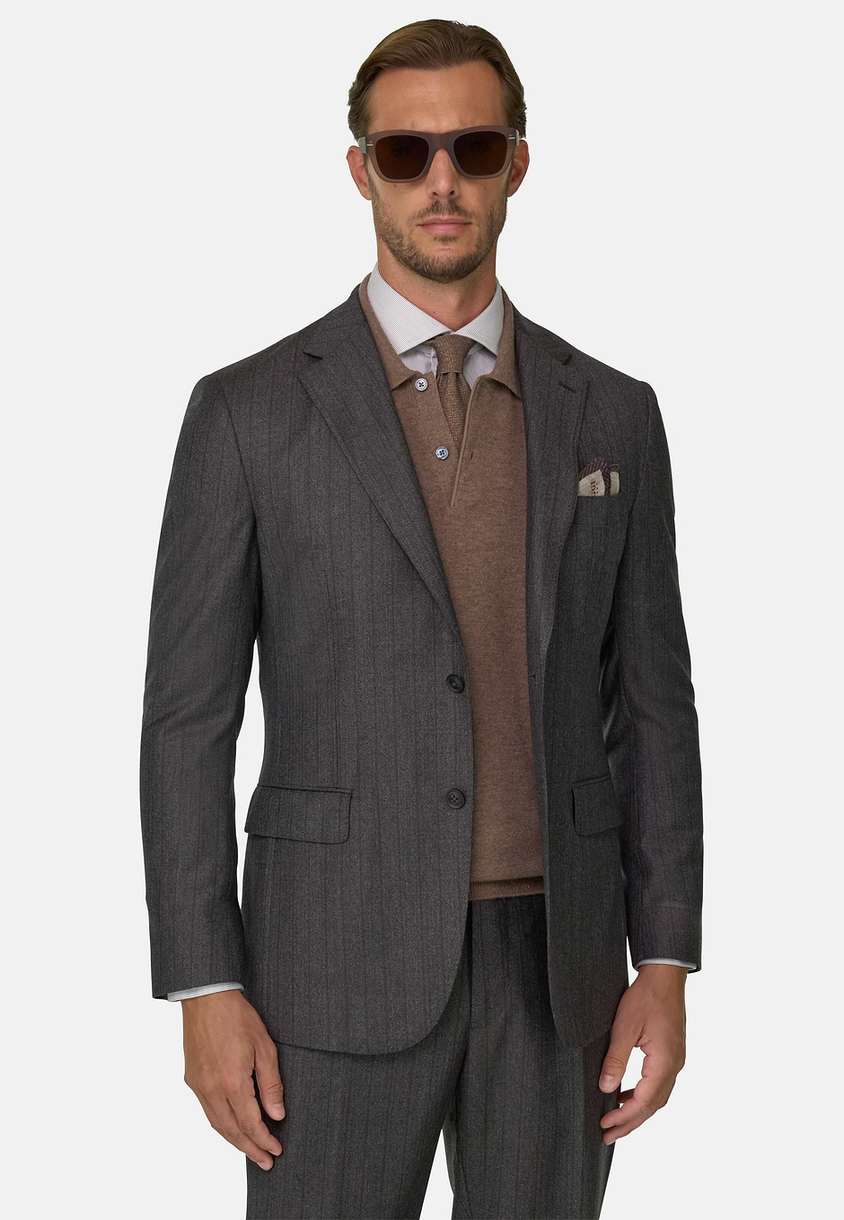 Suit Pinstripe Wool, Charcoal, hi-res