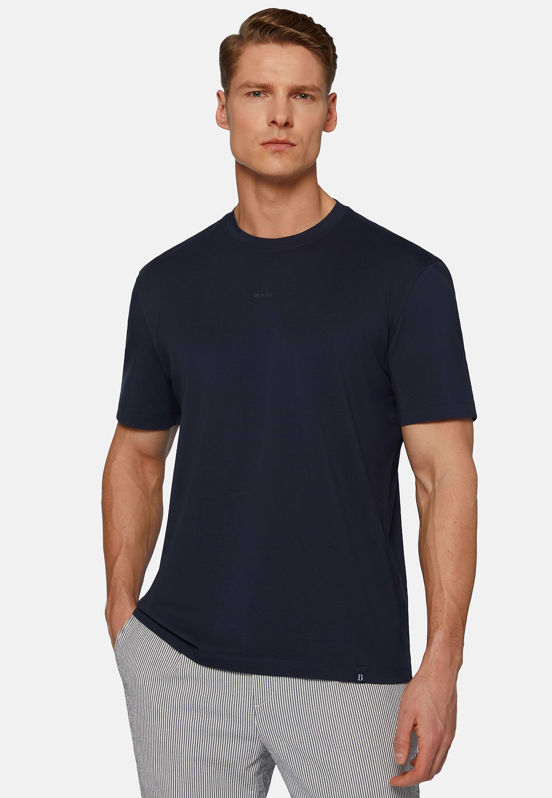 T-Shirt In Stretch Supima Cotton, Navy blue, hi-res