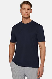 T-Shirt aus elastischer Supima-Baumwolle, Navy blau, hi-res