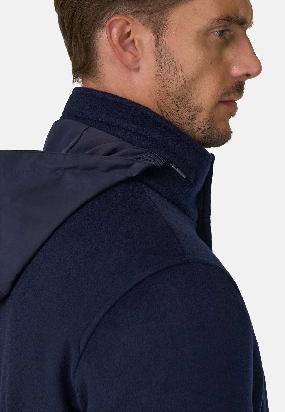 Car Coat Padded in Wool Cashmere, Navy blue, hi-res, 5