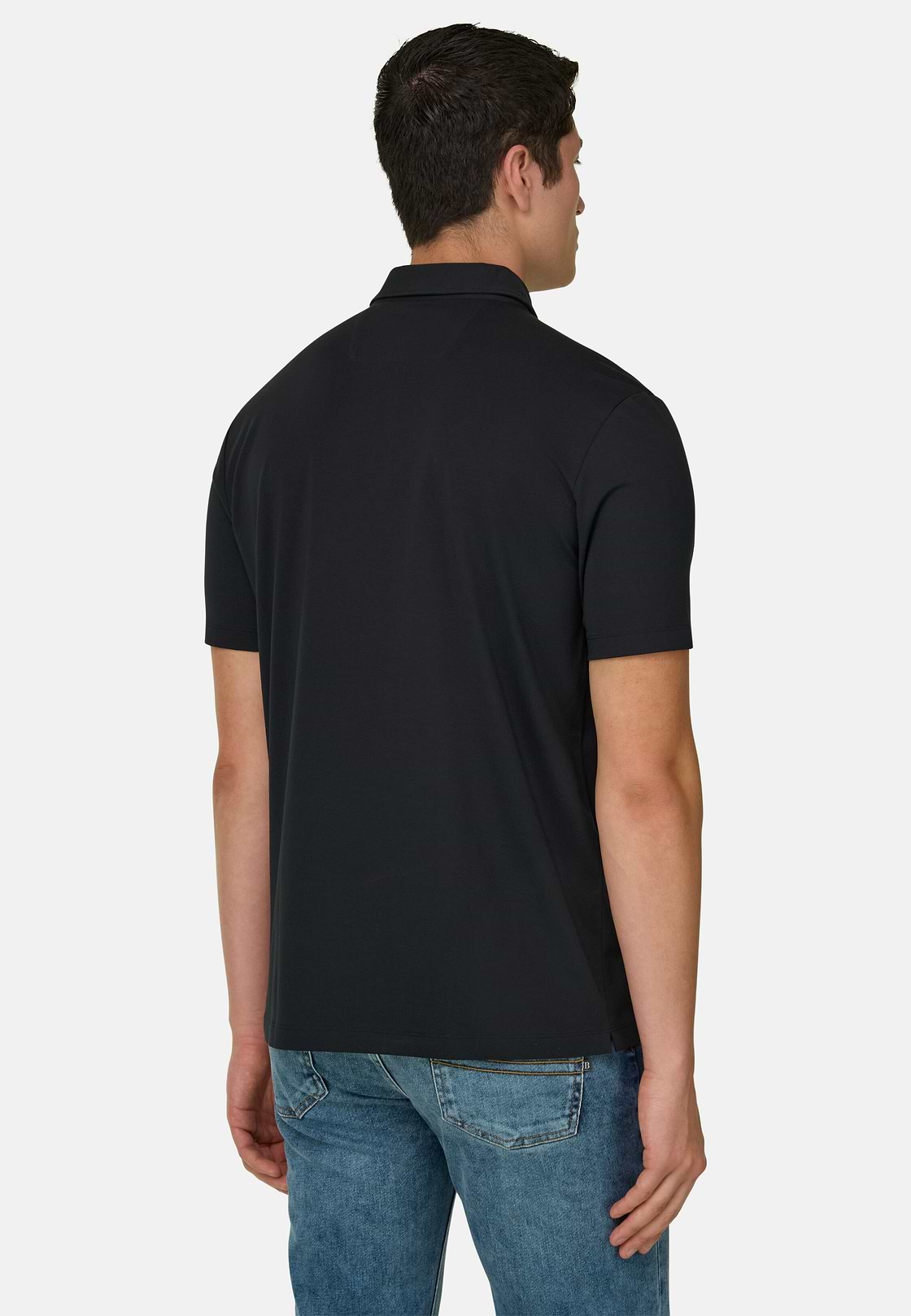 Polo Shirt In Stretch Supima Cotton, Black, hi-res, 3
