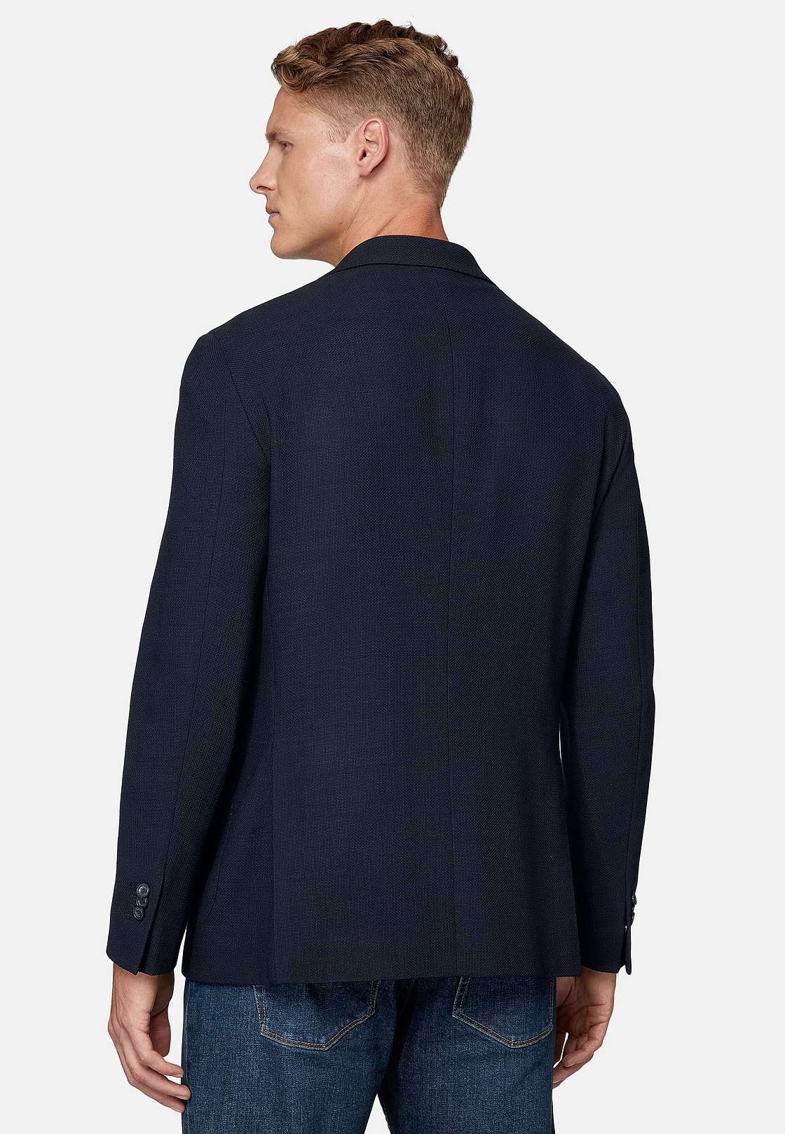 Giacca In Pura Lana Crepe, Navy, hi-res