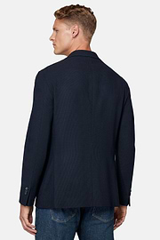 Giacca In Pura Lana Crepe, Navy, hi-res