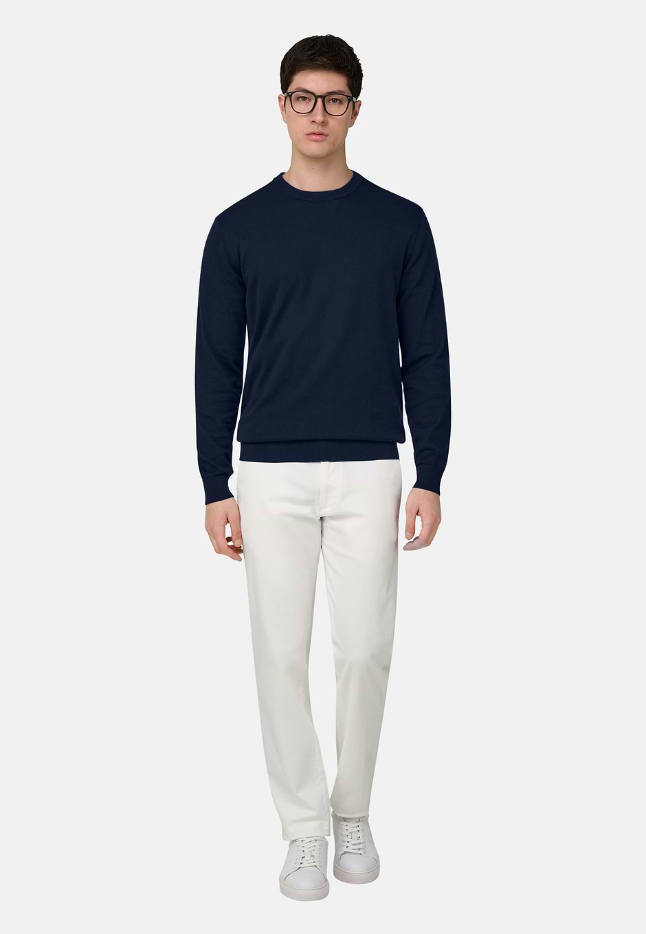 Cotton Crew Neck, Navy blue, hi-res