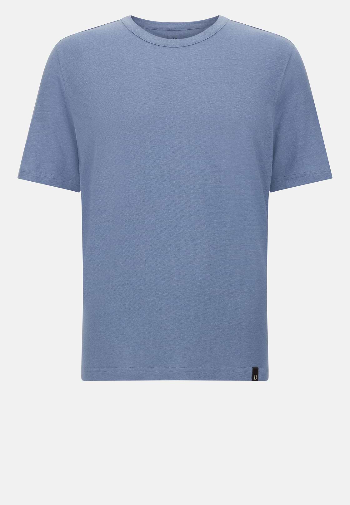 T-Shirt in Stretch Linen Jersey, Indigo, hi-res