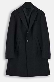 Coat in Wool with Bib, Navy blue, thumb, 6