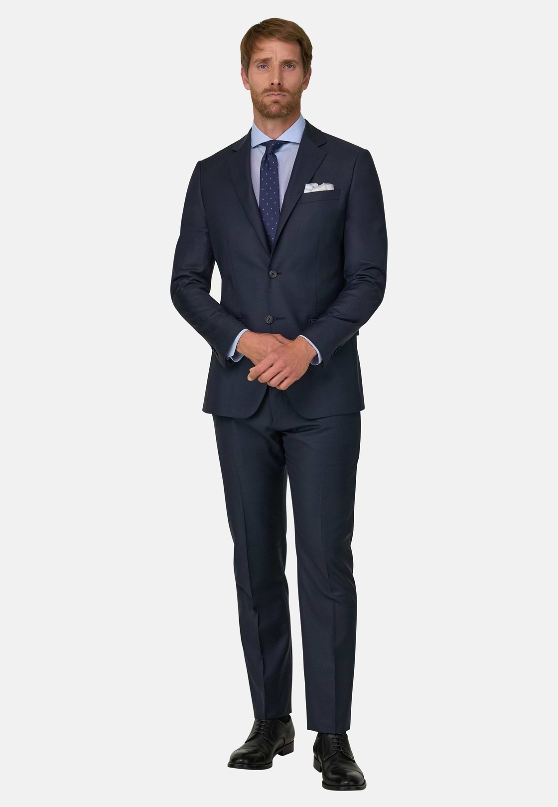 Pak Krijtstreep in Elastisch Wol, Navy blue, hi-res, 2
