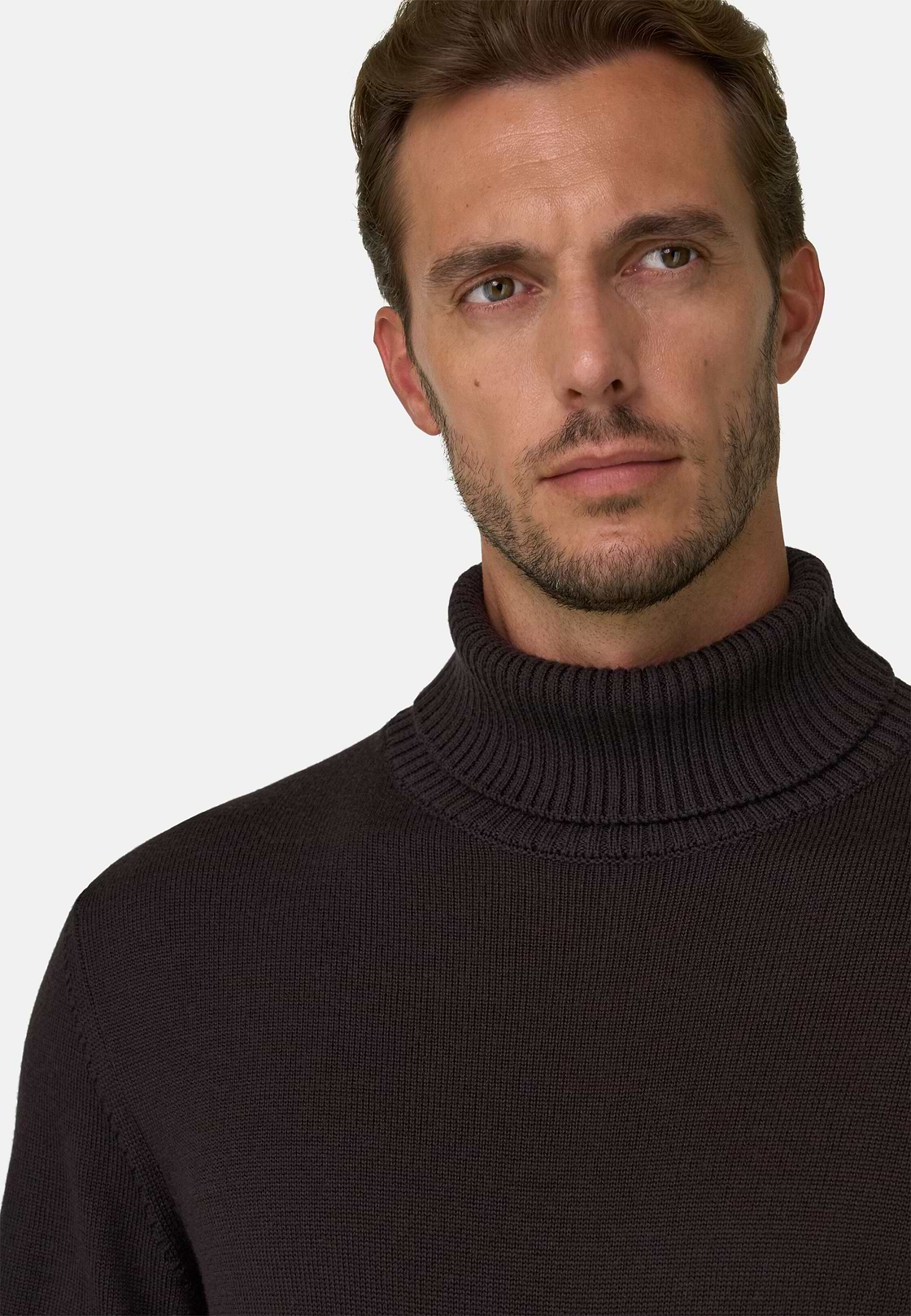 Rollkragenpullover aus extrafeiner Merinowolle, Dunkelbraun, hi-res, 3