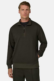 Quarter-Zip Sweatshirt in Wool Blend WOOLTECH, Military Green, thumb, 1