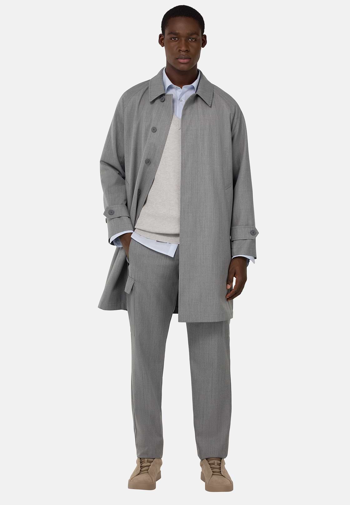 Pea Coat In Technical Wool, Grey, hi-res