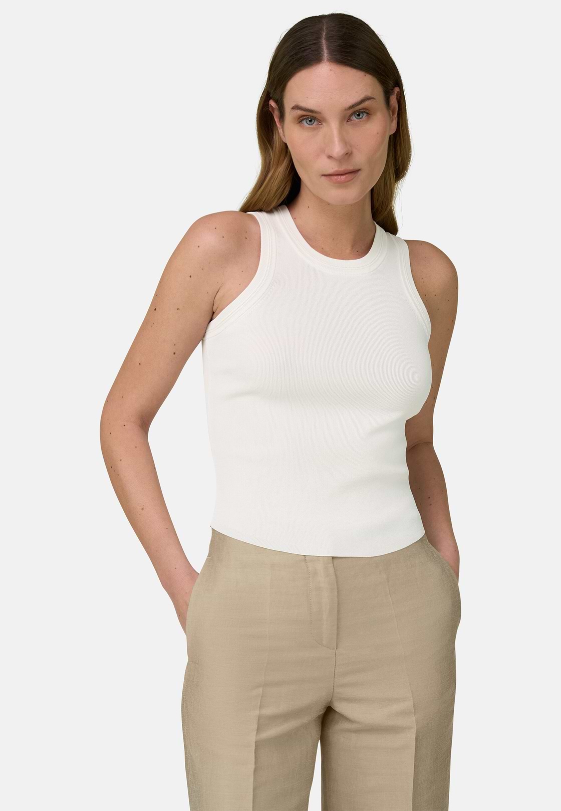 Top Aus Viskose-Nylon-Strick, Weiß, hi-res, 2