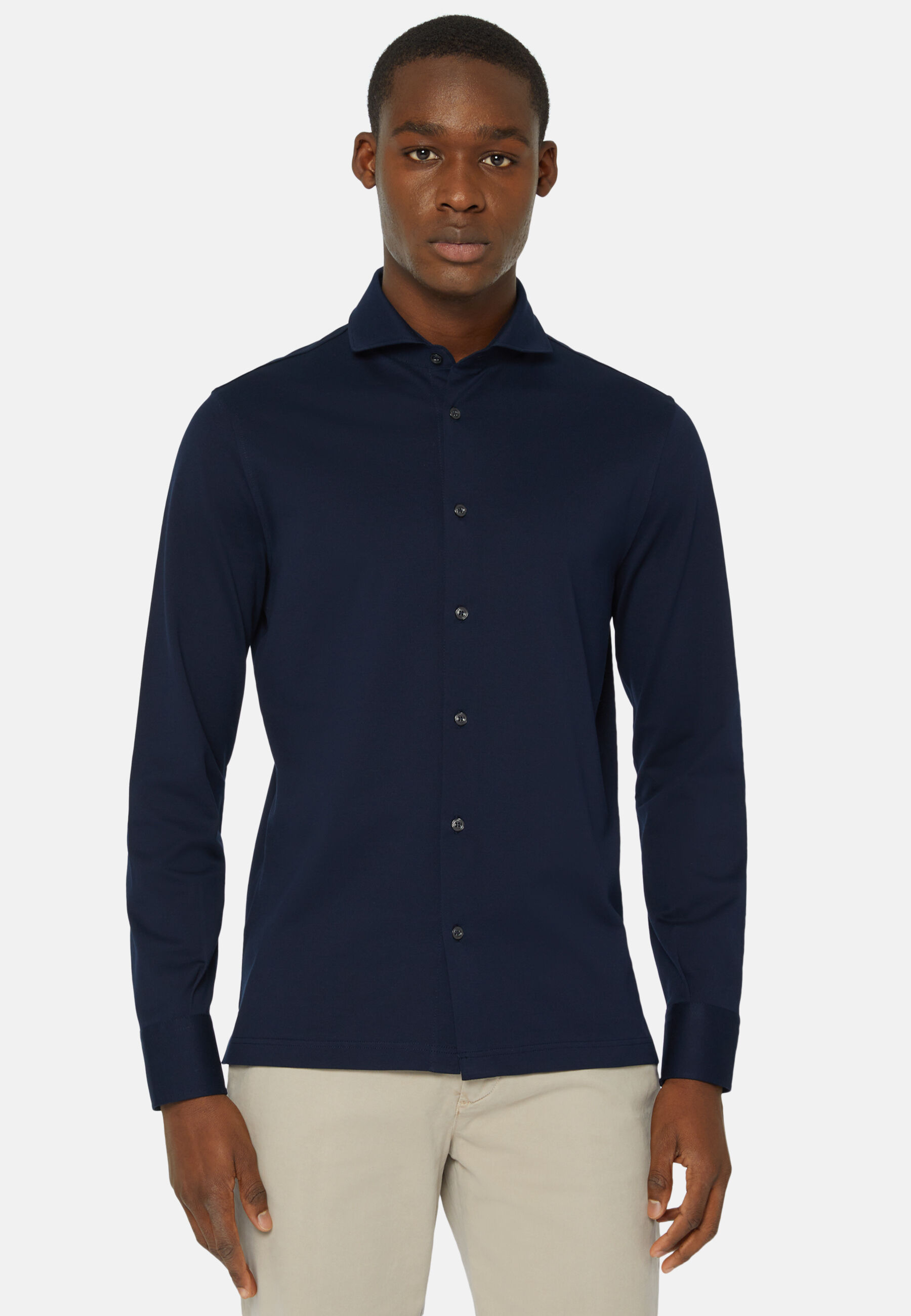 Slim Fit Polo Shirt in Filo Di Scozia Pique, Navy blue, hi-res