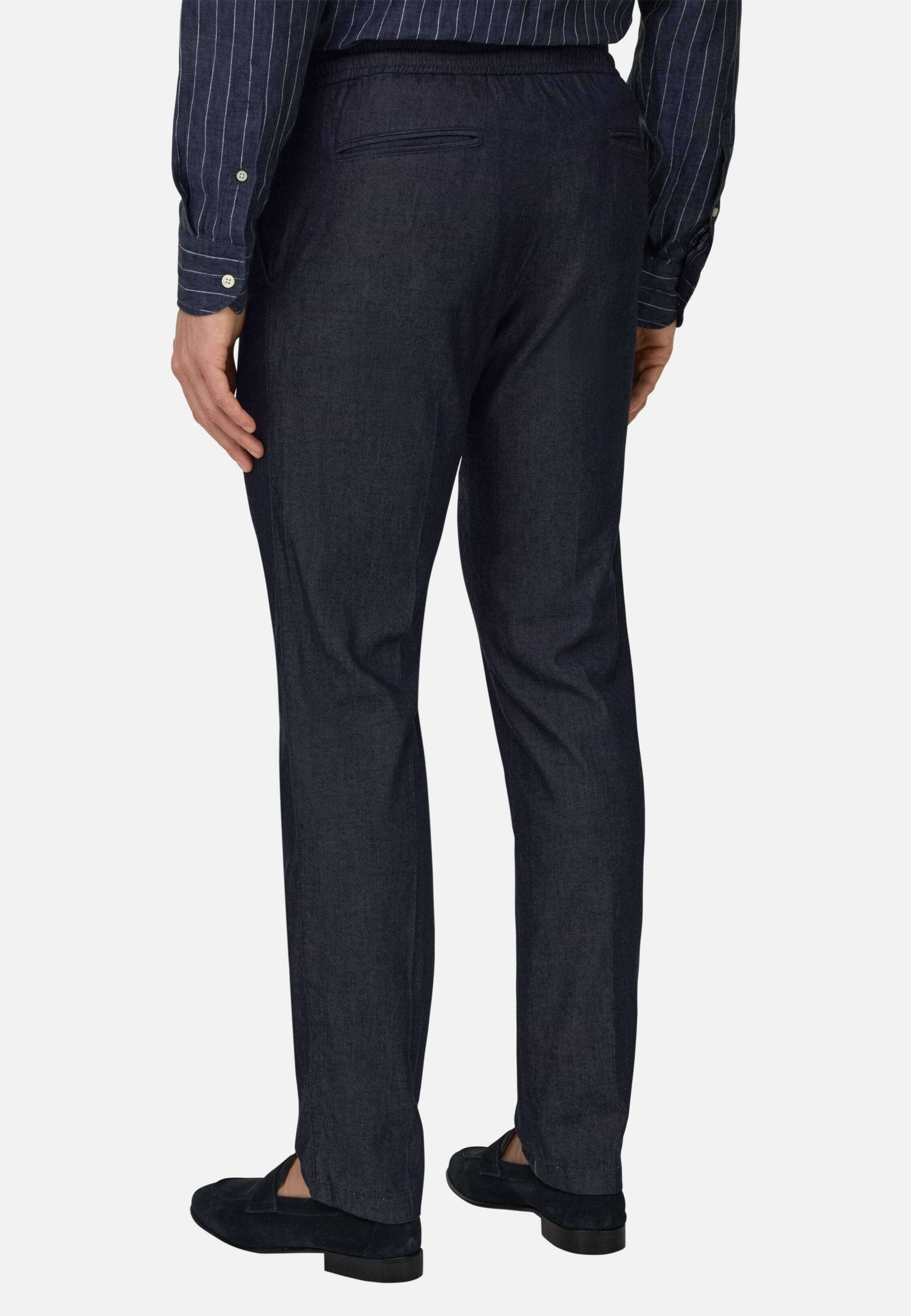 City Trousers in Cotton and Cupro, Navy blue | Boggi Milano