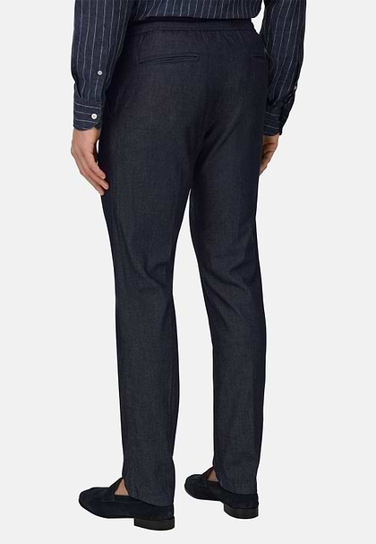 City Trousers in Cotton and Cupro, Navy blue, hi-res