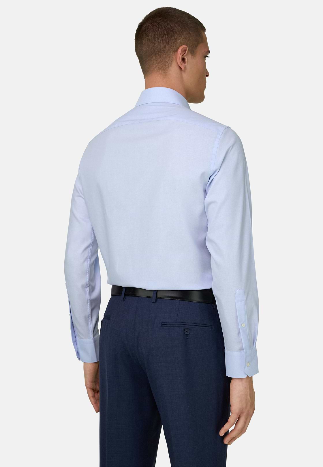 Camicia In Cotone Slim Fit, Azzurro, hi-res, 3