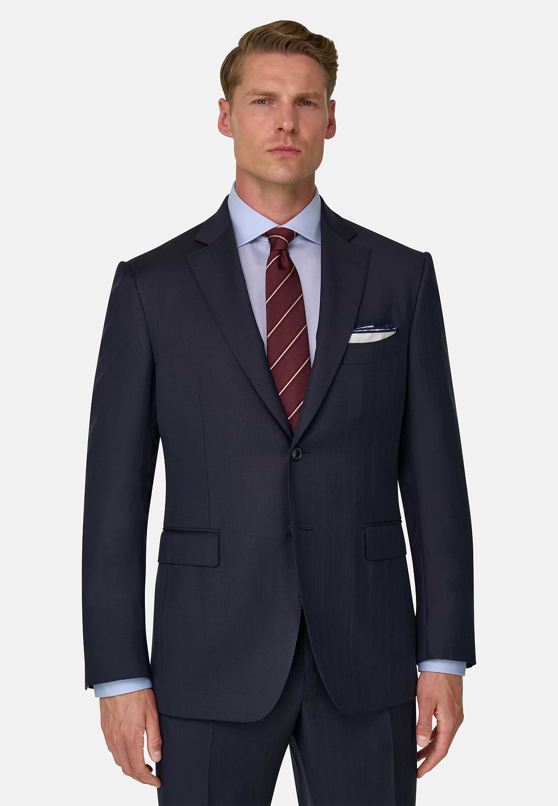 Suit Pinstripe in S130 Wool, Navy blue, hi-res, 1
