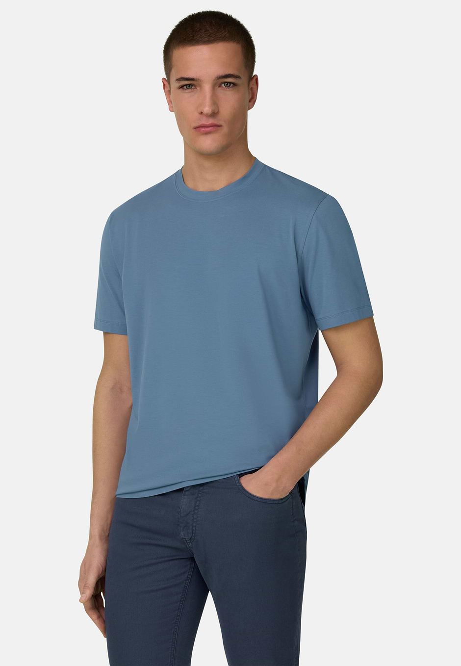 T-Shirt aus elastischer Supima-Baumwolle, Hellblau, hi-res