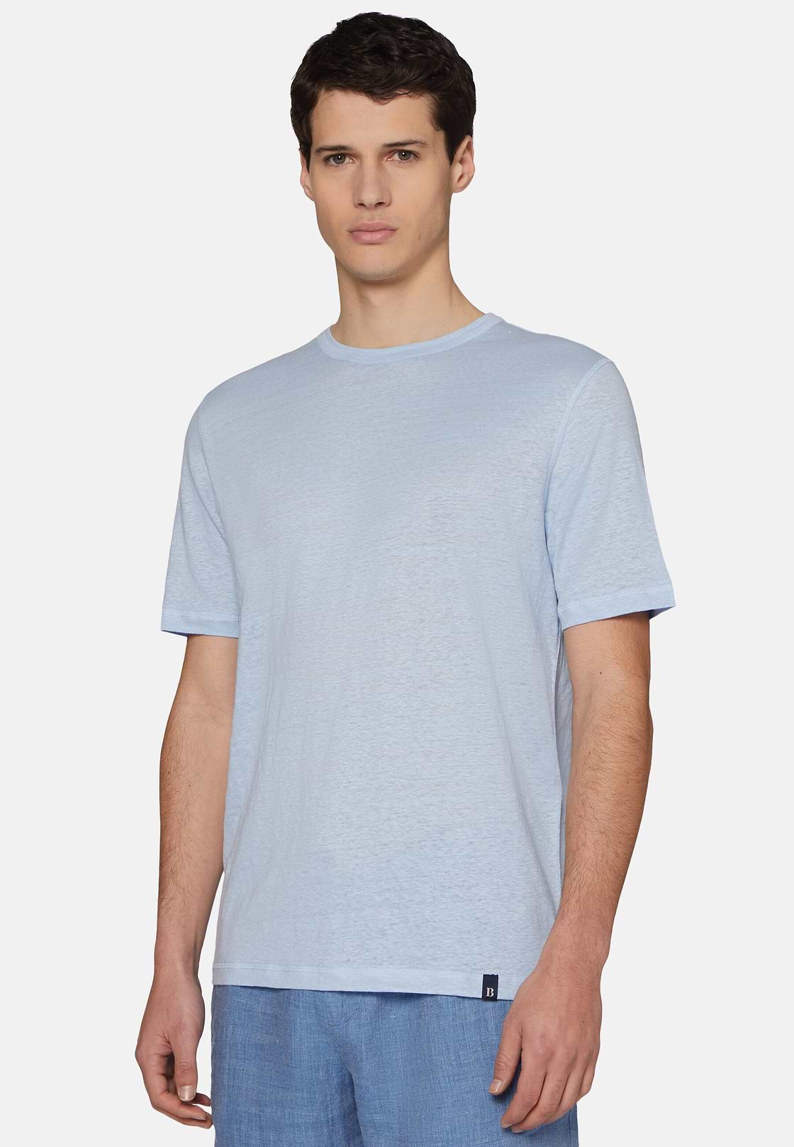 T-Shirt in Stretch Linen Jersey, Light Blue, hi-res