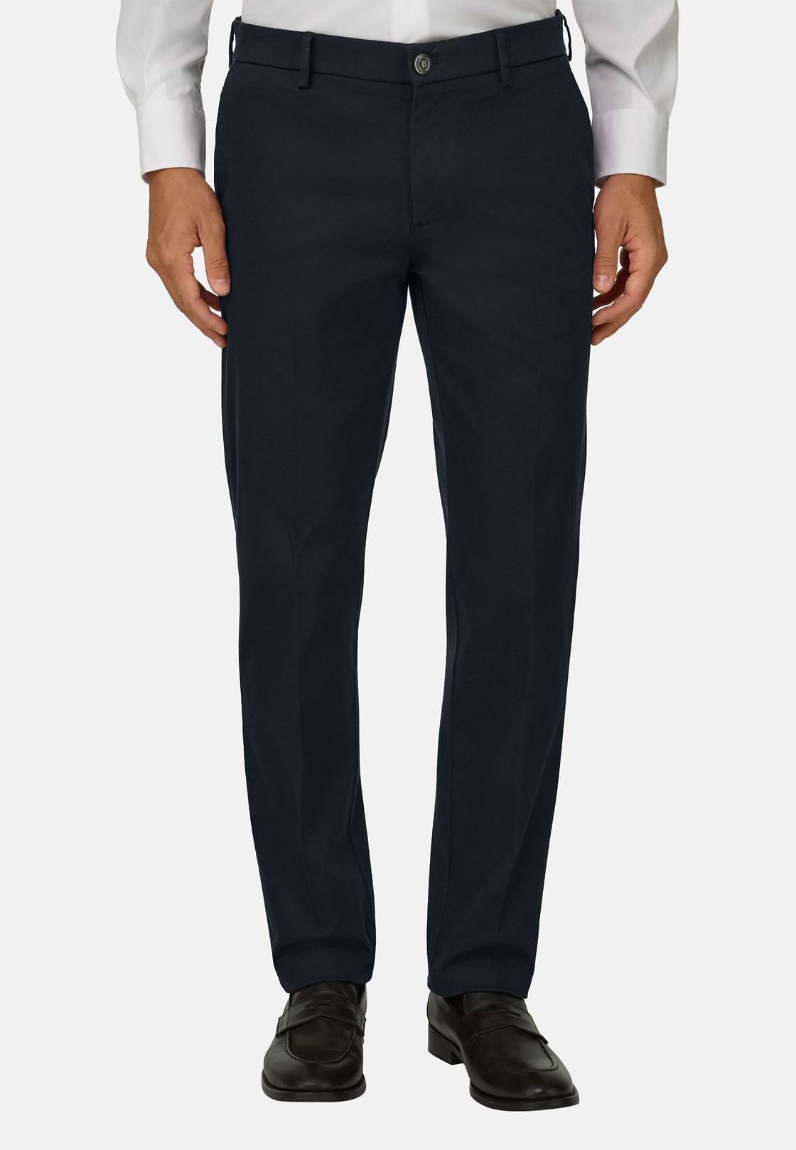 Stretch Cotton/Tencel Trousers, Navy blue, hi-res, 1