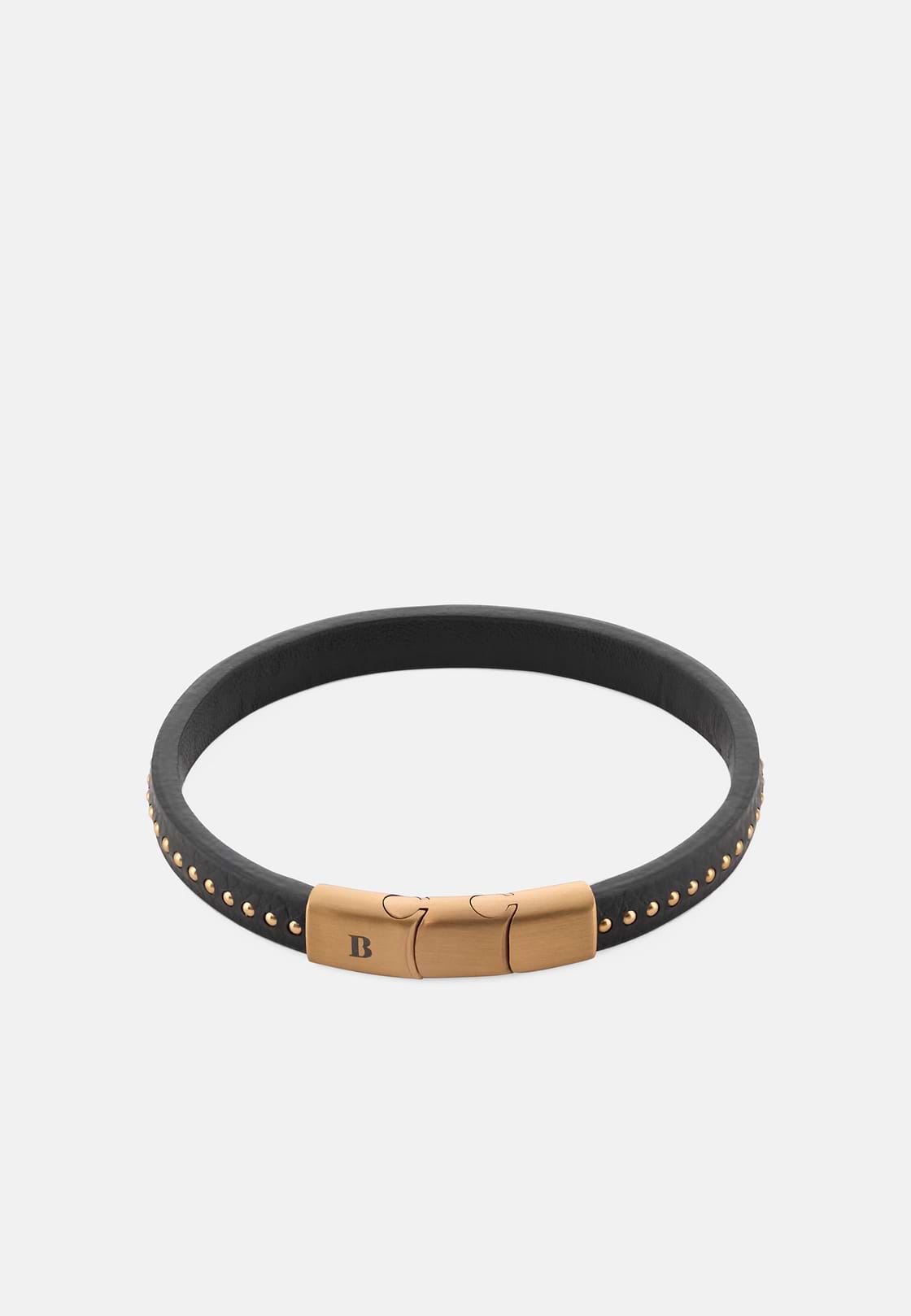Leather Bracelet with Steel Studs, BRO, hi-res, 1