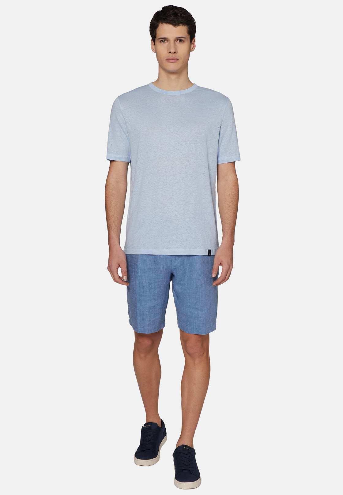 T-Shirt in Stretch Linen Jersey, Light Blue, hi-res