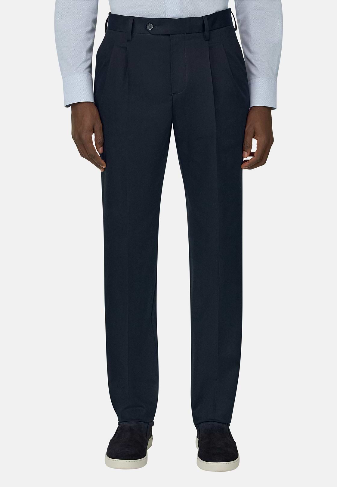 Pantalon En Coton Tencel Extensible, bleu marine, hi-res, 2