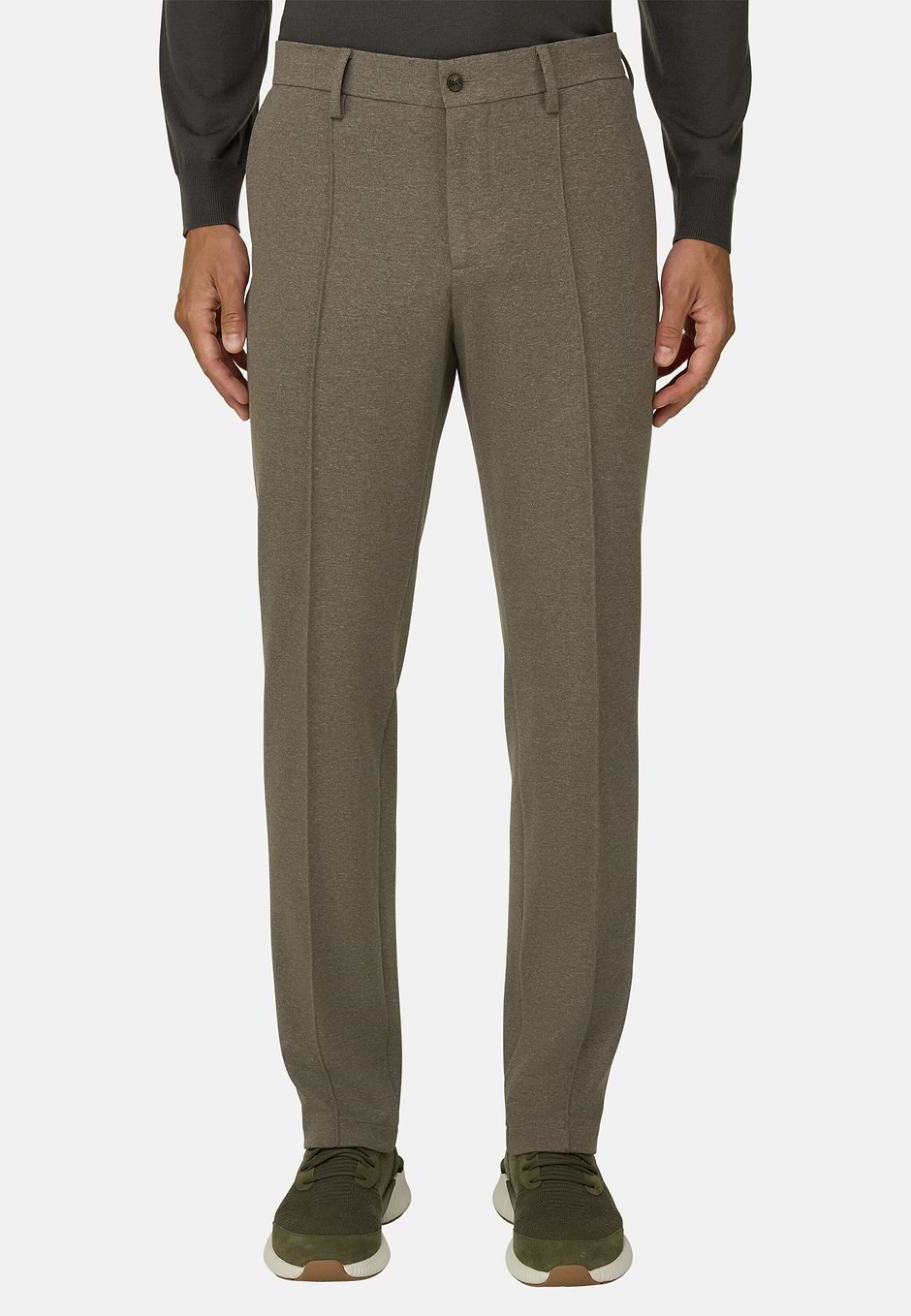 Trousers in Cotton Blend Jersey, Brown, hi-res