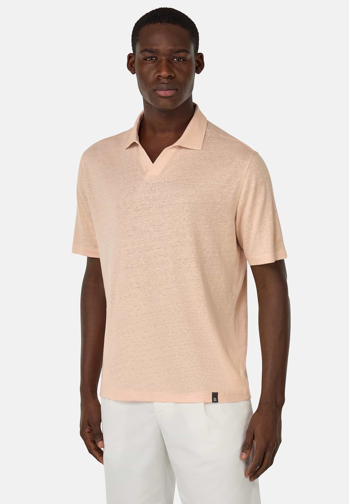 Stretch Linen Jersey Polo Shirt, Pink, hi-res