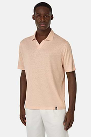 Stretch Linen Jersey Polo Shirt, Pink, hi-res