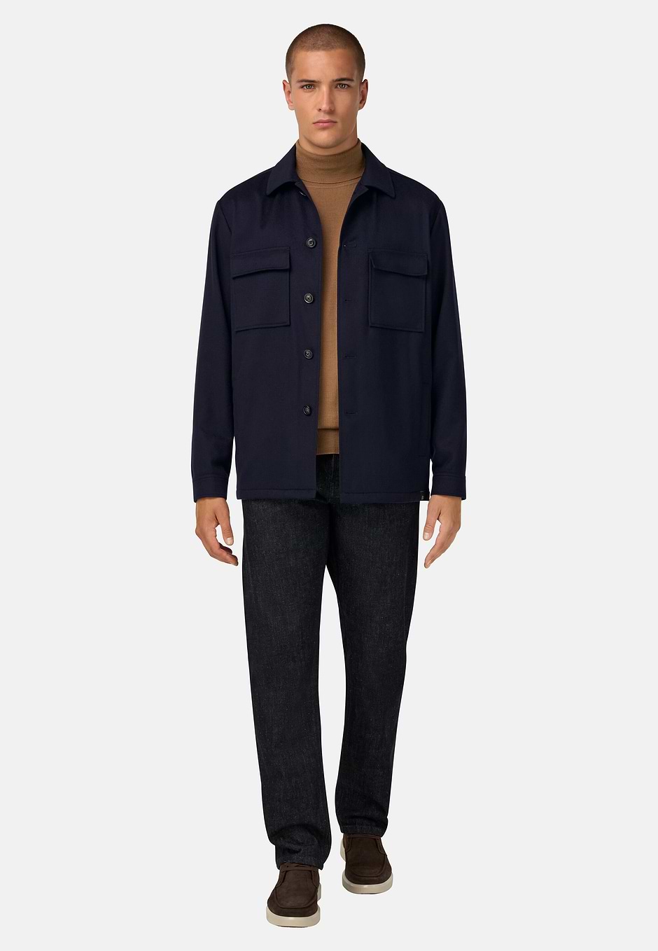 Cashmere Link Shirt Jacket, Navy blue, hi-res