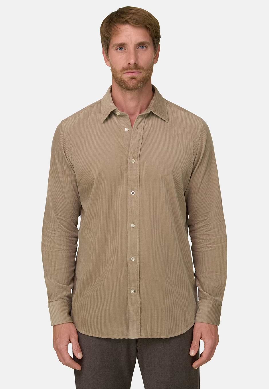 Shirt in Cotton Blend Corduroy Regular Fit, Beige, hi-res