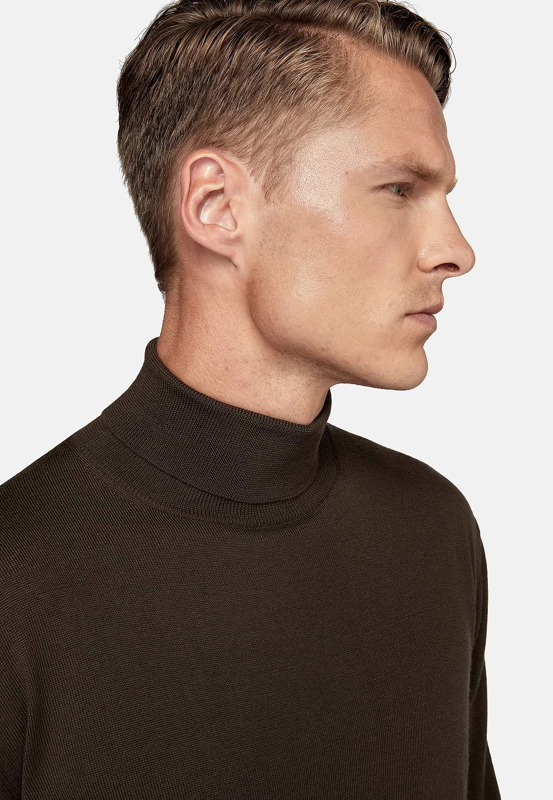 Brown Merino Wool Polo Neck Jumper, Brown, hi-res