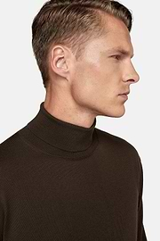 Brauner Rollkragenpullover Aus Merinowolle, Braun, hi-res