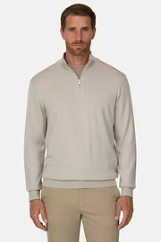Quarter-Zip Jumper in Merino Wool, Sand, thumb, 1