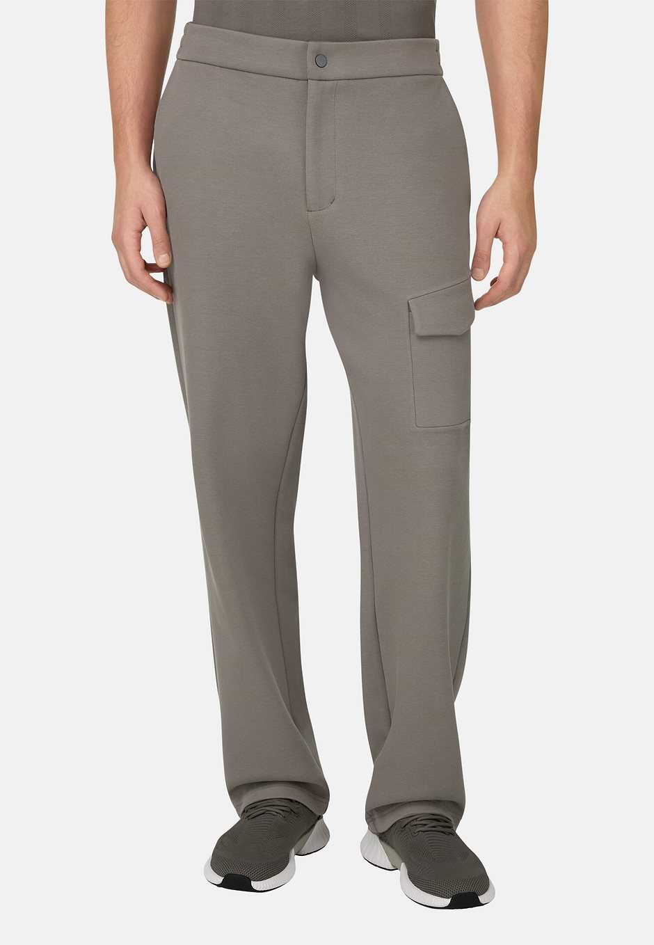 Cotton Blend Scuba Piqué Trousers, Mud, hi-res