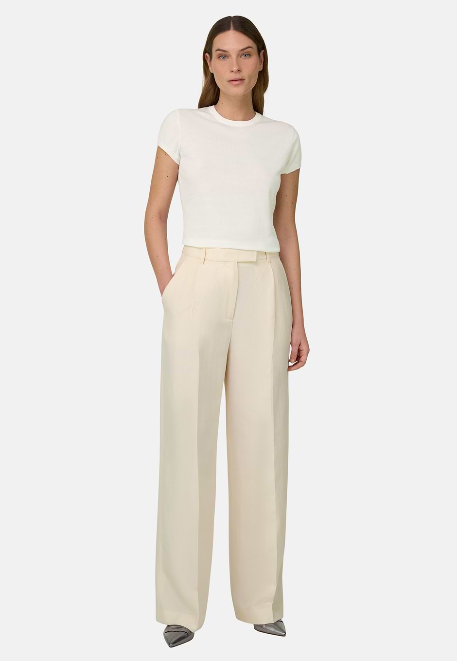 Knitted T-Shirt in Cotton and Silk, White, hi-res